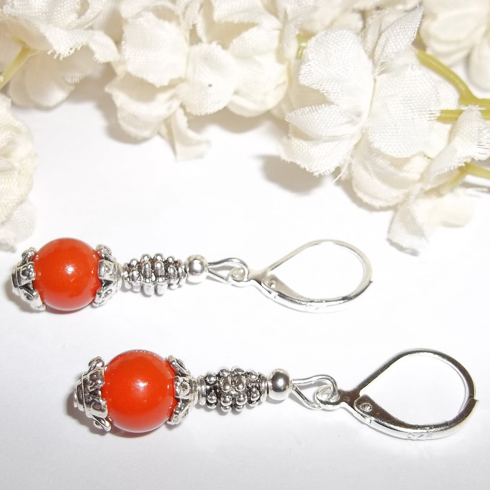 Earring Set Burnt Orange Beaded NWT Handmade 4621 - Picture 5 of 6